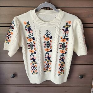 Floral Embroidered Cream Sweater